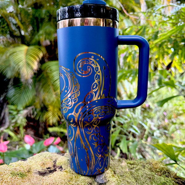 Ready to Ship-Navy & Copper Octopus (Non-Branded) Laser Engraved Tumbler 40oz-Full Wrap -Free Shipping