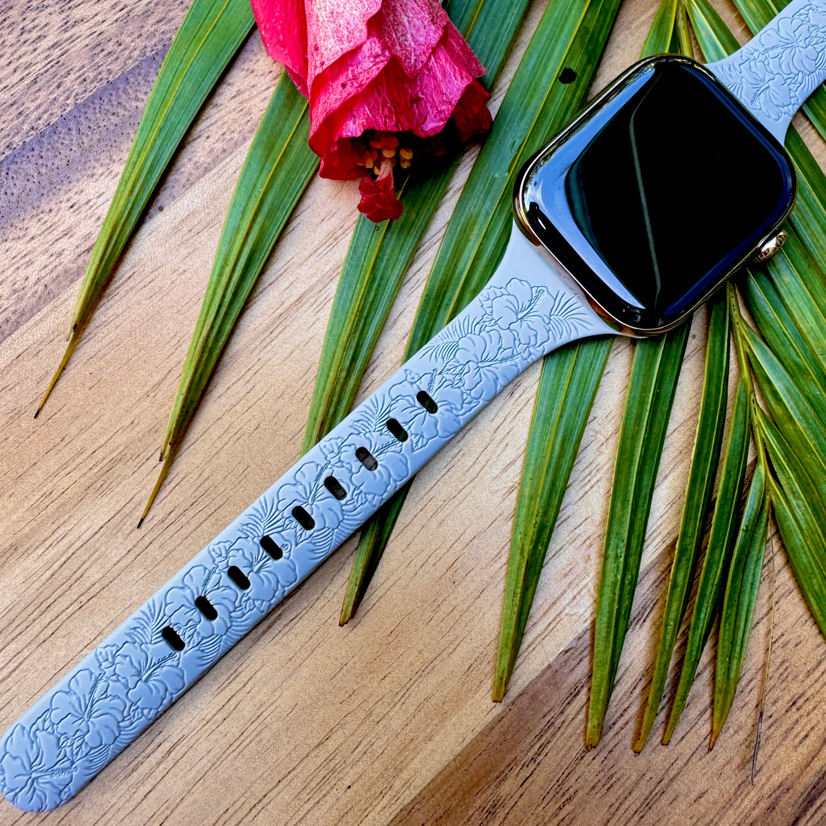 Tropical Hibiscus Slim Watchband Gray