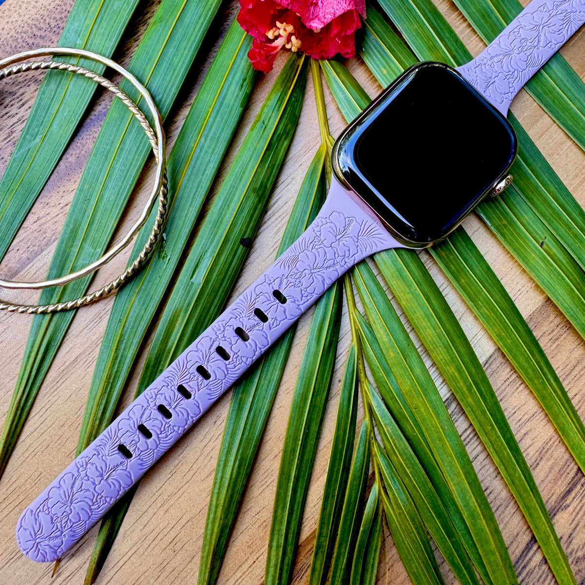 Tropical Hibiscus Slim Watchband Lavender