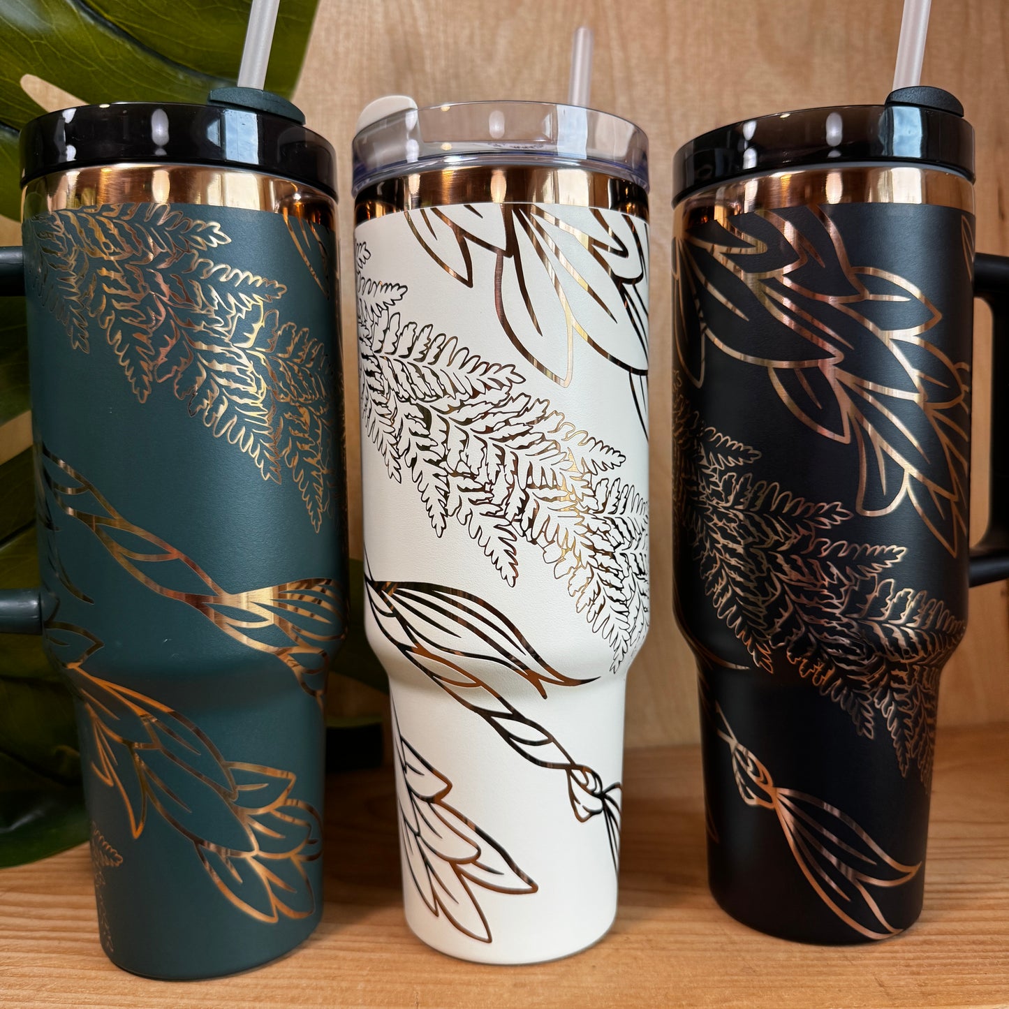 Ready to Ship Forest Green/Cream/Black with Copper Engraving-Lei Design-Free Shipping ALL SALES FINAL