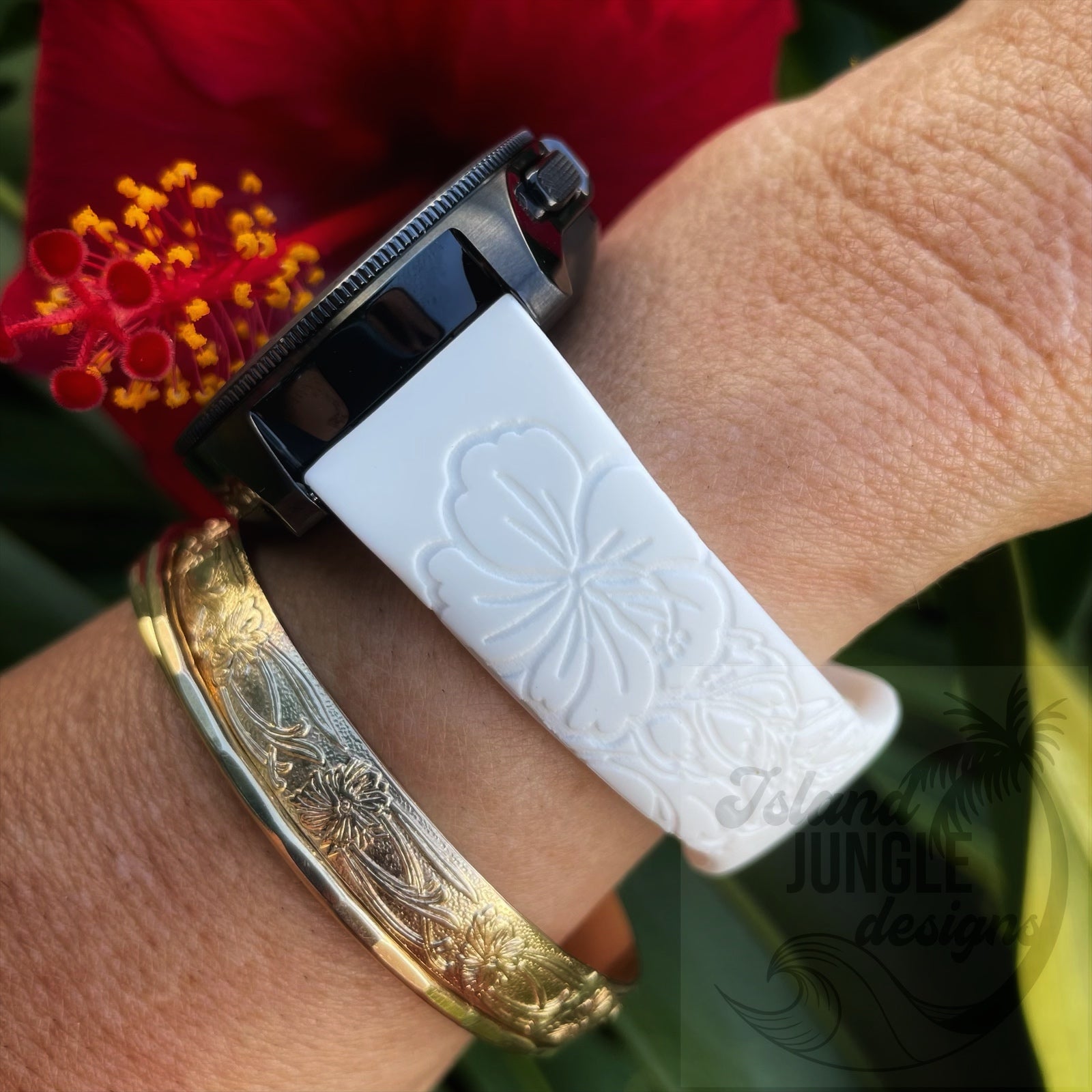 Hibiscus 22mm Silicone Watch Band Compatible with Samsung & More