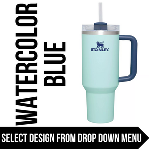 "Watercolor Blue" Made to Order-Laser Engraved 40oz Quencher Tumbler-Full Wrap Design-Free Shipping!