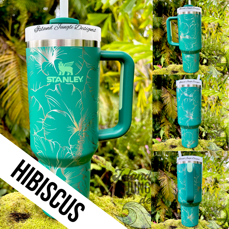 40 Oz Stanley Tiger Lily Tumbler Engraved With Hibiscus Flowers. 