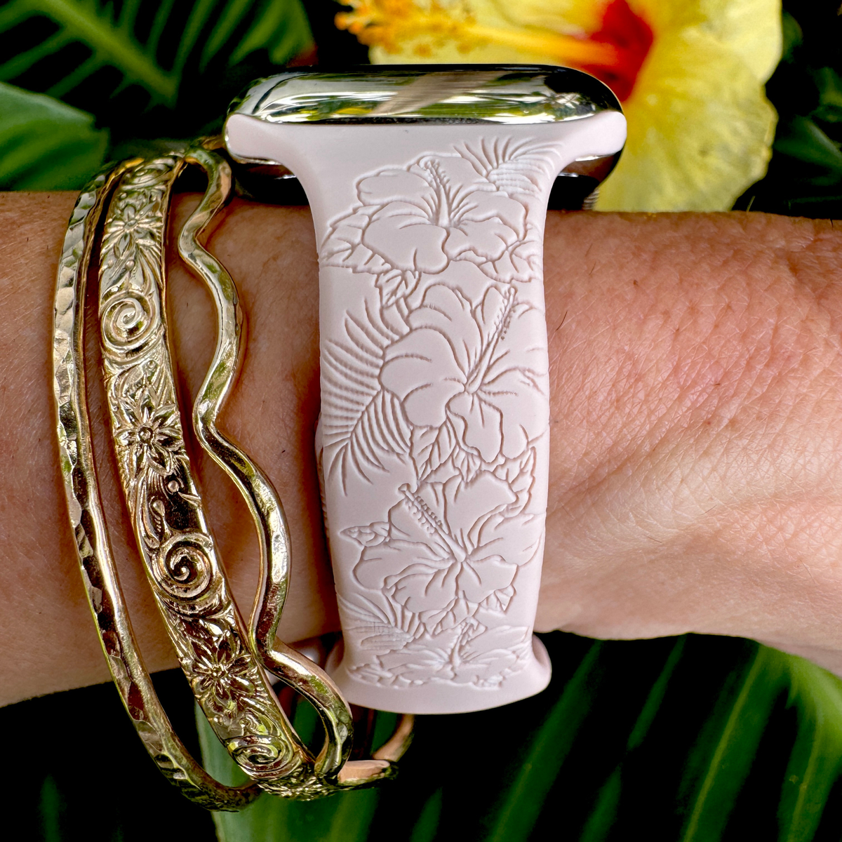 Tropical Hibiscus Slim Watchband Pink Sand