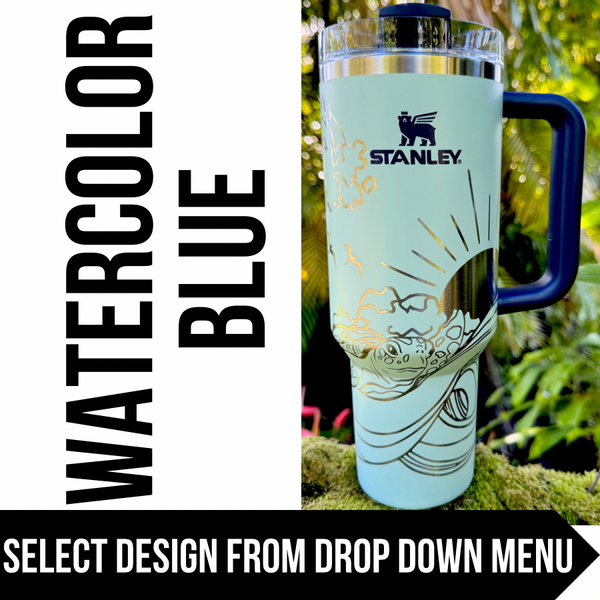 "Watercolor Blue" Made to Order-Laser Engraved 40oz Quencher Tumbler-Full Wrap Design-Free Shipping!