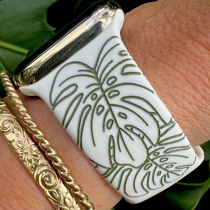 Monstera Watchband White & Moss Green