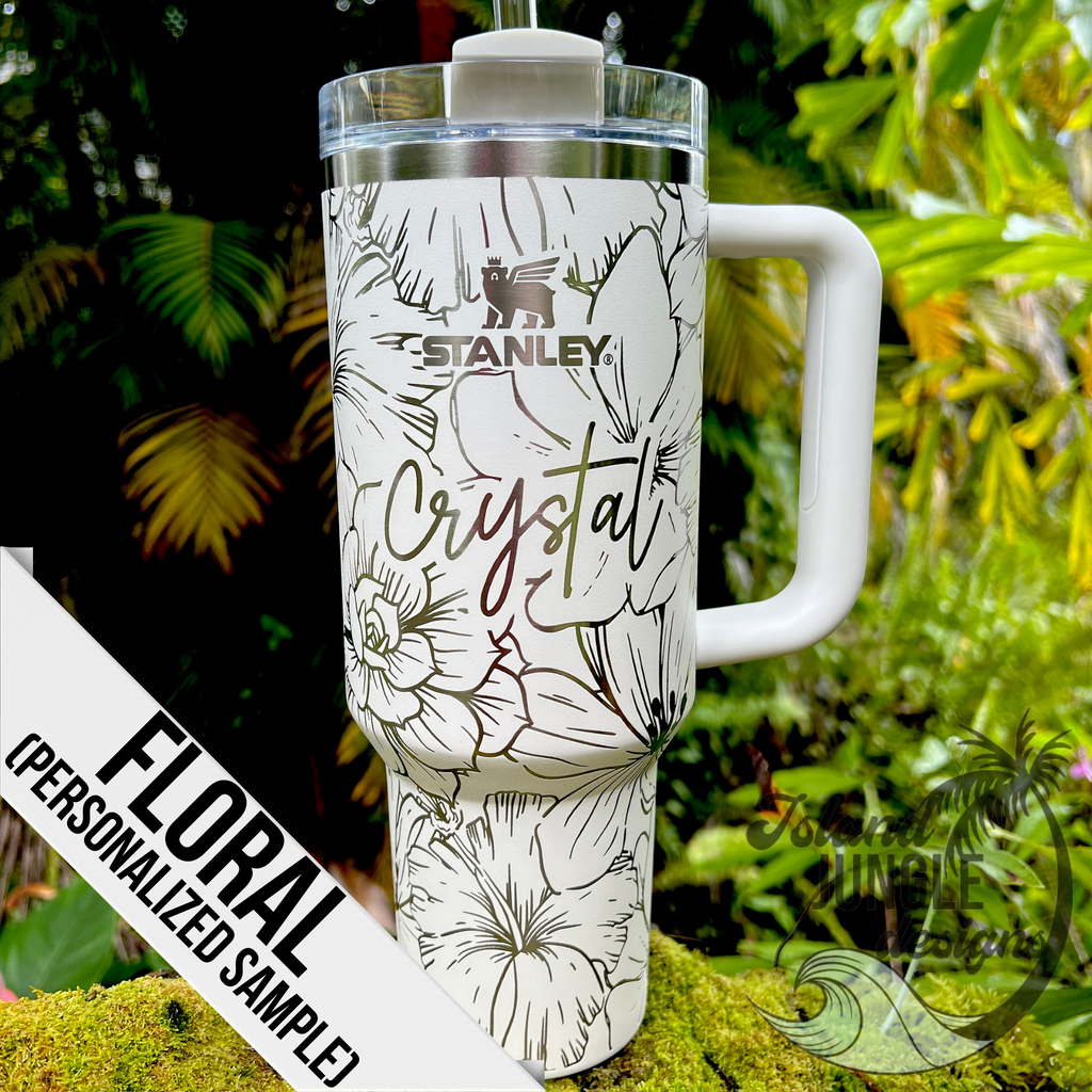 40 Oz Stanley Tiger Lily Tumbler Engraved With Hibiscus Flowers