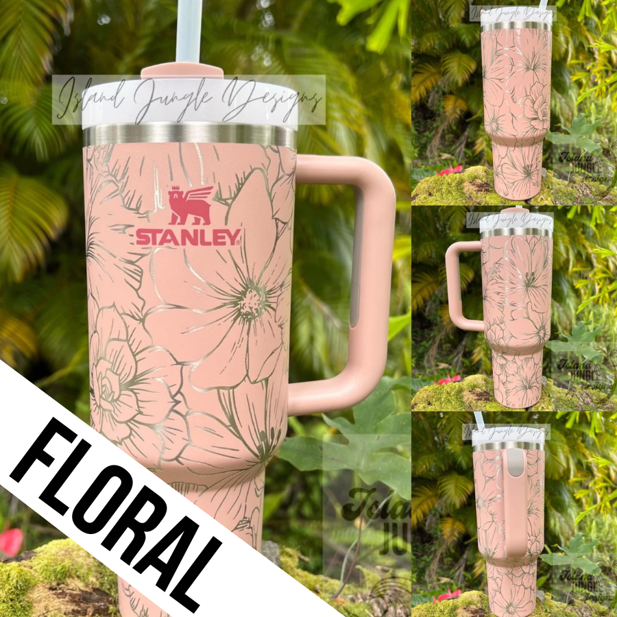 Floral Stanley Quencher 40oz, Stanley Mug, Engraved Tumbler, Engraved  Stanley, Floral Stanley, Full Wrap Stanley, Travel Mug With Handle 