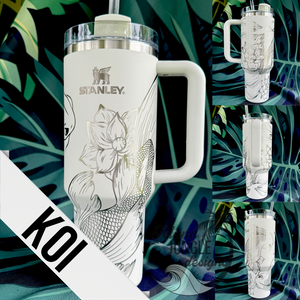 40 Oz Stanley Tiger Lily Tumbler Engraved With Hibiscus Flowers. 