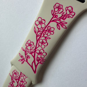 38mm/40mm/41mm & [42mm series 10] S/M size Linen Cherry Blossom with Magenta Ink-CLEARANCE-ALL SALES FINAL