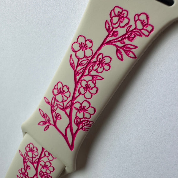38mm/40mm/41mm & [42mm series 10] S/M size Linen Cherry Blossom with Magenta Ink-CLEARANCE-ALL SALES FINAL