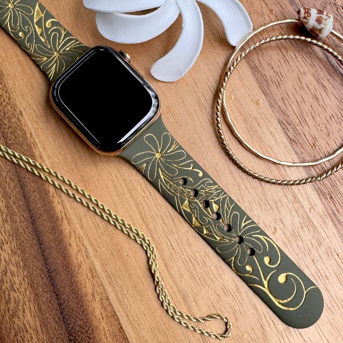 Tiare Tribal Watchband Olive Green & Gold