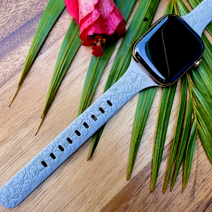 Tropical Hibiscus Slim Watchband Gray