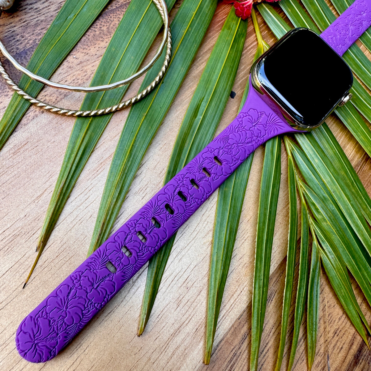 Tropical Hibiscus Slim Watchband Purple