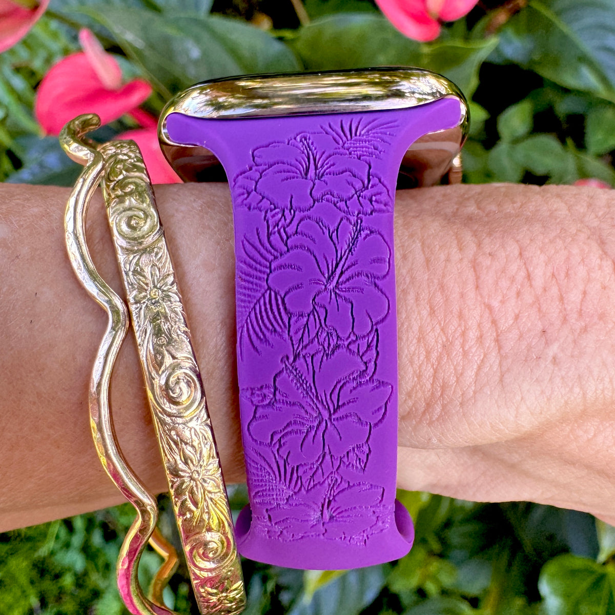 Tropical Hibiscus Slim Watchband Purple