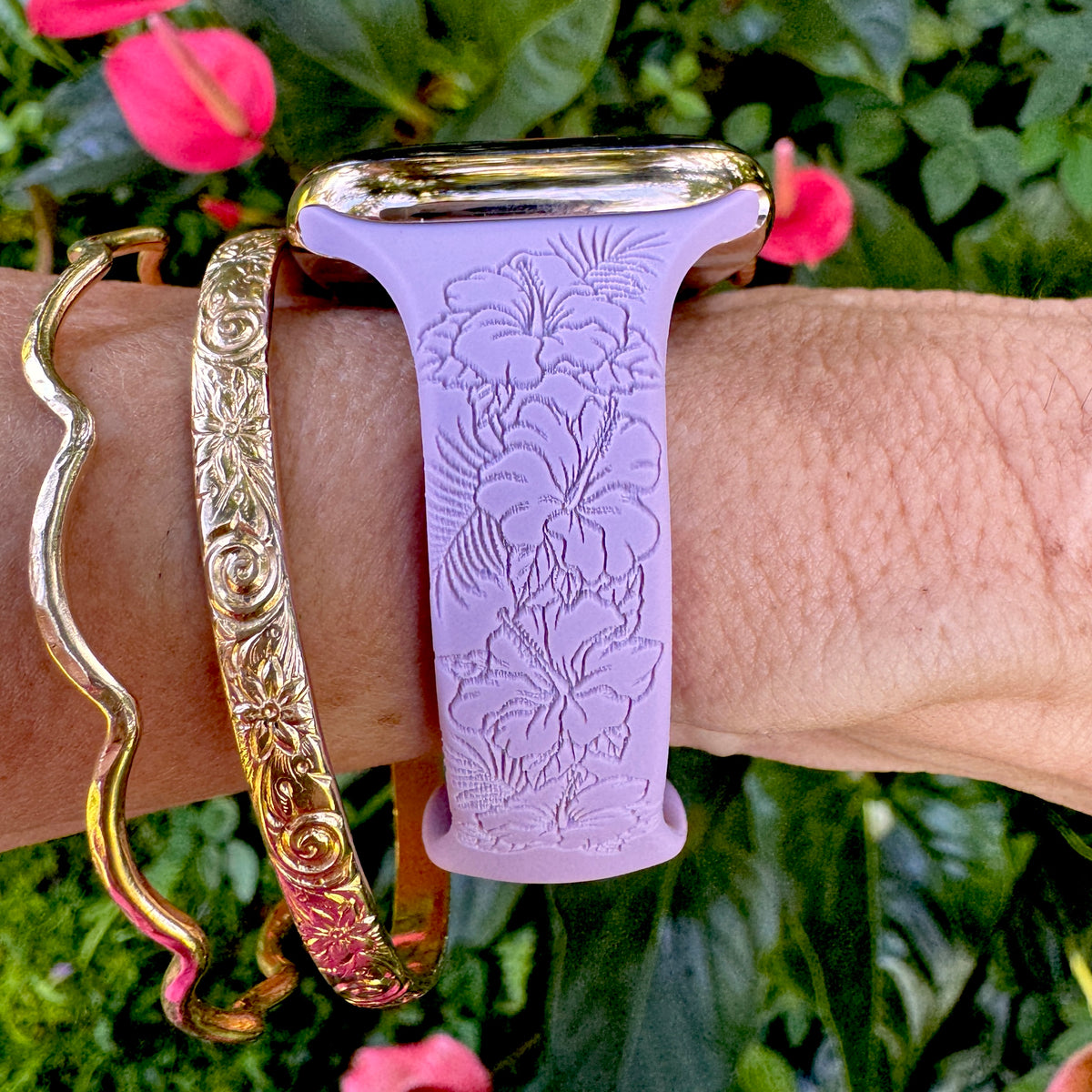 Tropical Hibiscus Slim Watchband Lavender