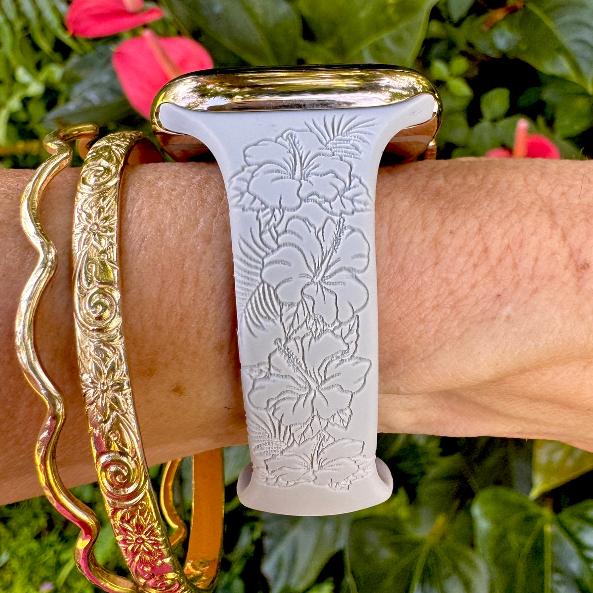 Tropical Hibiscus Slim Watchband Gray