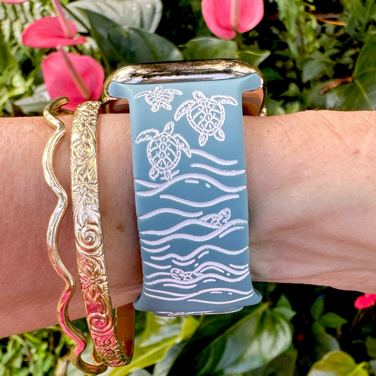 Honu Watchband Blue Cactus & White