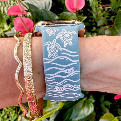 Honu Watchband Blue Cactus & White
