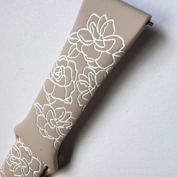 20mm Silicone Watch Band Compatible with Samsung Galaxy, FitBit Versa 3/4, Sense & Pixel Medium/Large Light Pink Kiele with White Ink