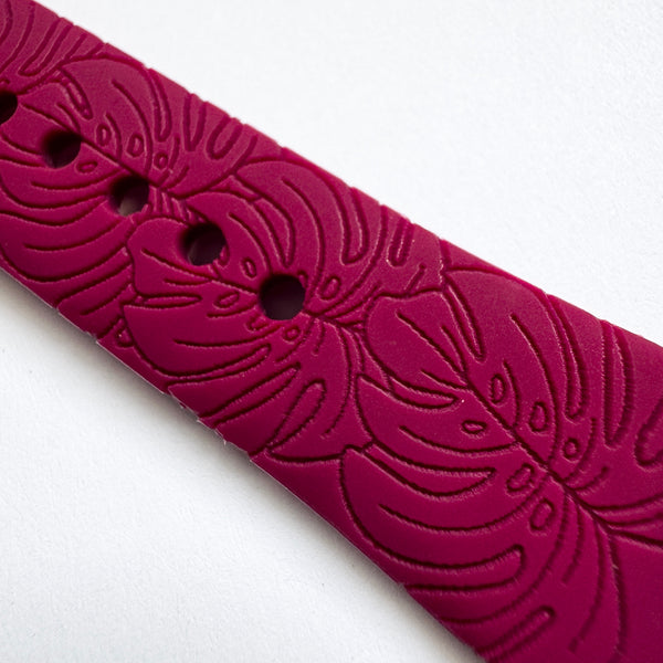 20mm Silicone Watch Band Compatible with Samsung Galaxy, FitBit Versa 3/4, Sense & Pixel Small Wine Red Monstera