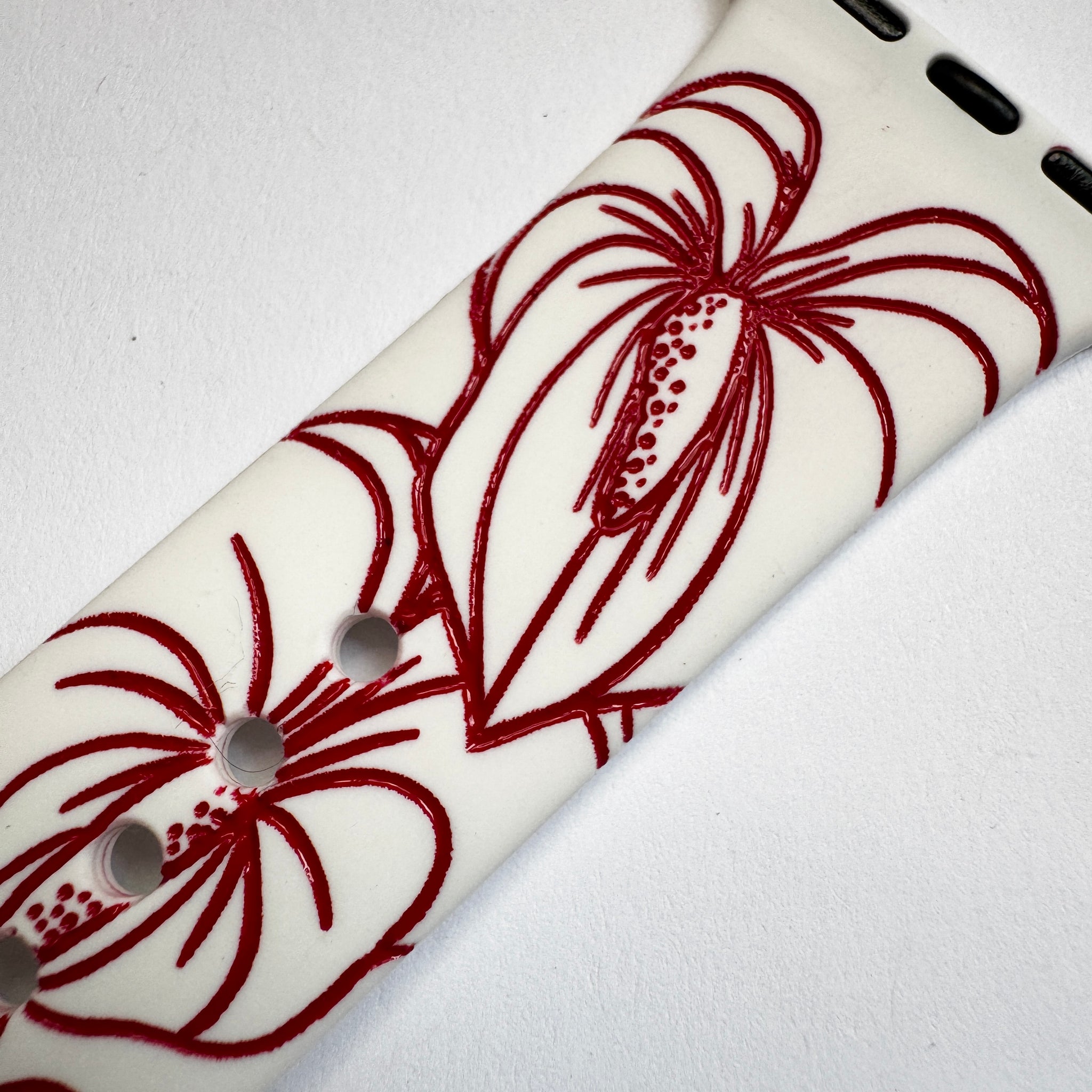 For 49mm/46mm/45mm/44mm & [42mm series 3] S/M White Anthurium with Red Ink Fill CLEARANCE-ALL SALES FINAL