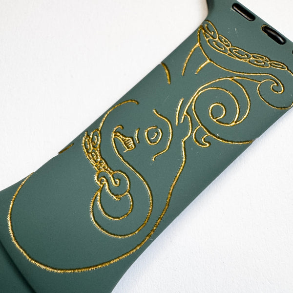 For 49mm/46mm/45mm/44mm & [42mm series 3] S/M Green Cactus Octopus with Gold Ink FillCLEARANCE-ALL SALES FINAL