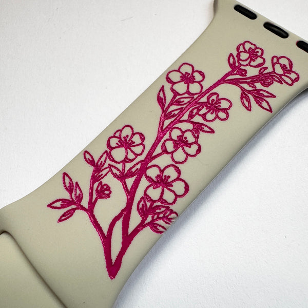 38mm/40mm/41mm & [42mm series 10] M/L Linen Cherry Blossom with Magenta Ink-CLEARANCE-ALL SALES FINAL