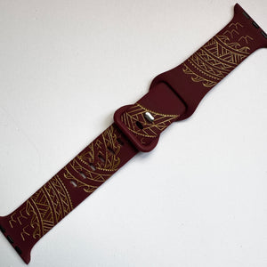 38mm/40mm/41mm & [42mm series 10] M/L Wine Red 'Iwa Bird Tribal with Gold Ink-CLEARANCE-ALL SALES FINAL