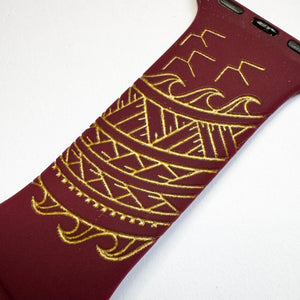 38mm/40mm/41mm & [42mm series 10] M/L Wine Red 'Iwa Bird Tribal with Gold Ink-CLEARANCE-ALL SALES FINAL