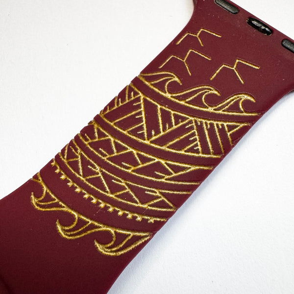 38mm/40mm/41mm & [42mm series 10] M/L Wine Red 'Iwa Bird Tribal with Gold Ink-CLEARANCE-ALL SALES FINAL