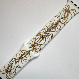 38mm/40mm/41mm & [42mm series 10] S/M White Anthurium with Gold Ink CLEARANCE-ALL SALES FINAL