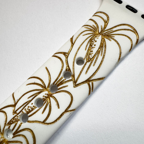 38mm/40mm/41mm & [42mm series 10] S/M White Anthurium with Gold Ink CLEARANCE-ALL SALES FINAL