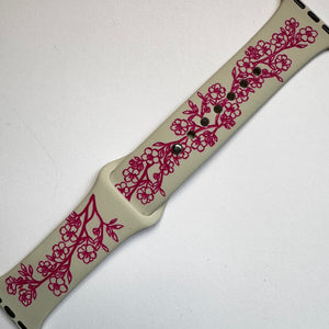38mm/40mm/41mm & [42mm series 10] S/M Linen Cherry Blossom with Magenta Ink CLEARANCE-ALL SALES FINAL