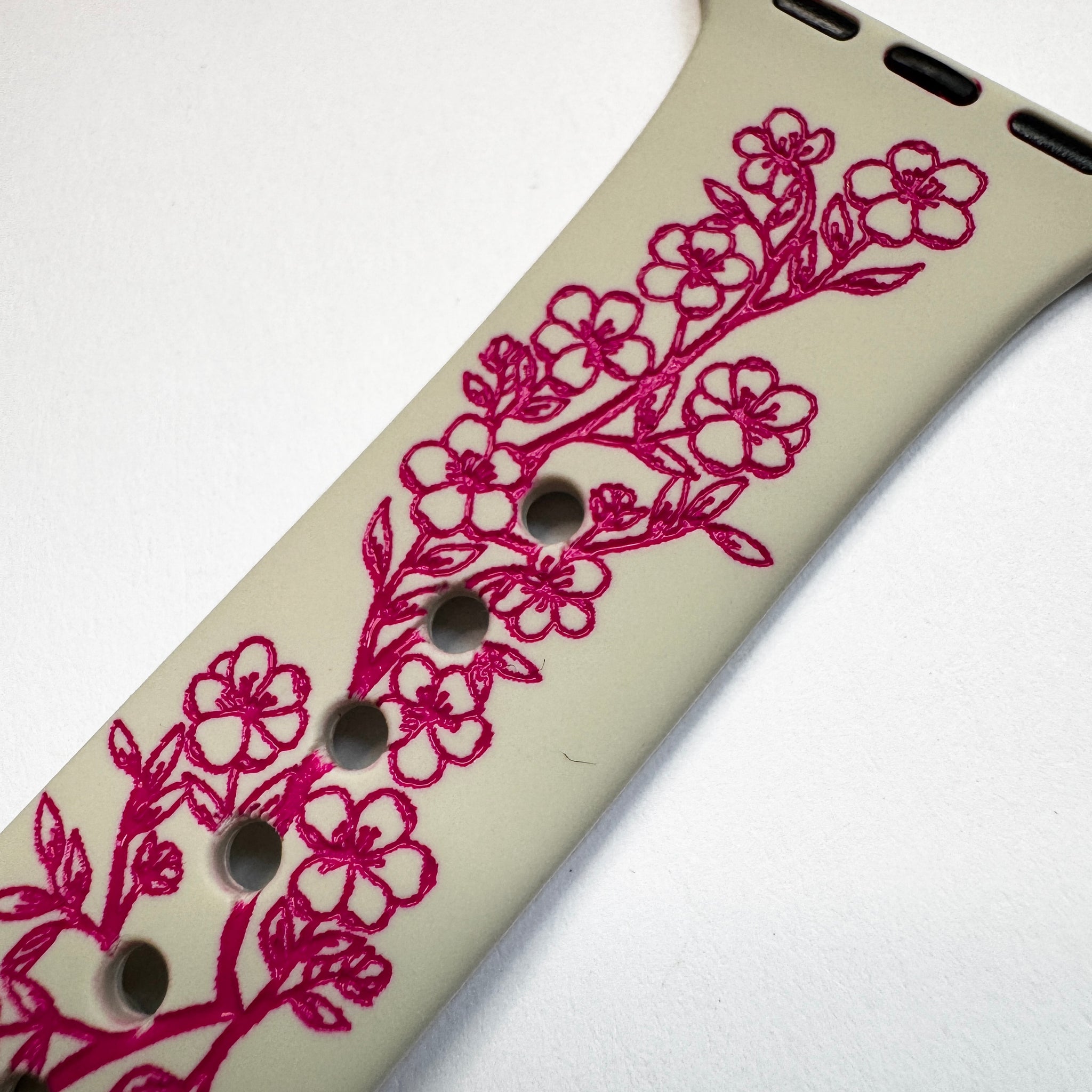 38mm/40mm/41mm & [42mm series 10] S/M Linen Cherry Blossom with Magenta Ink CLEARANCE-ALL SALES FINAL