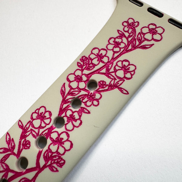 38mm/40mm/41mm & [42mm series 10] S/M Linen Cherry Blossom with Magenta Ink CLEARANCE-ALL SALES FINAL