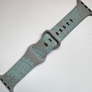 38mm/40mm/41mm & [42mm series 10] S/M Gray 'Iwa Bird Tribal with Ocean Blue Ink CLEARANCE-ALL SALES FINAL