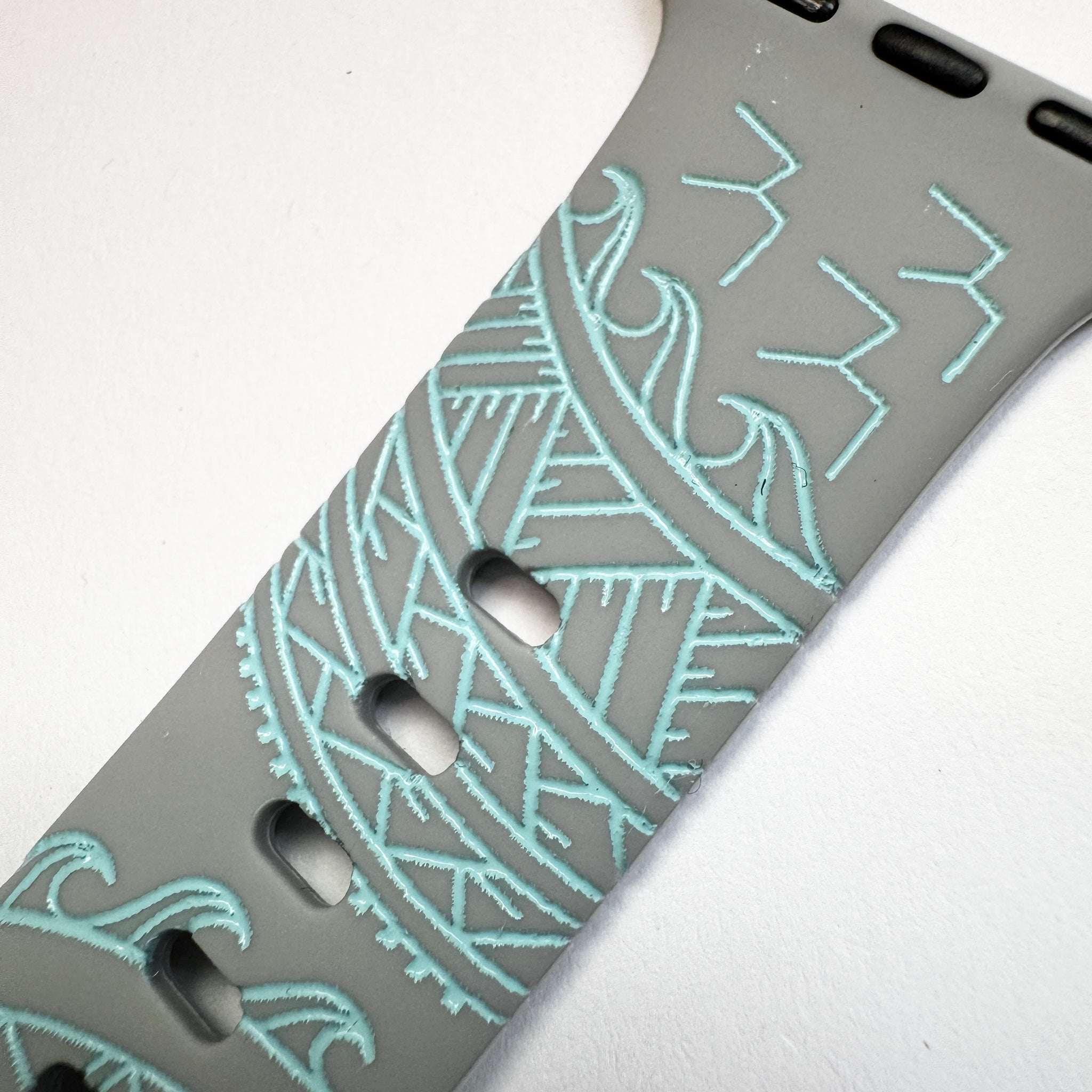 38mm/40mm/41mm & [42mm series 10] S/M Gray 'Iwa Bird Tribal with Ocean Blue Ink CLEARANCE-ALL SALES FINAL