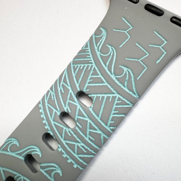 38mm/40mm/41mm & [42mm series 10] S/M Gray 'Iwa Bird Tribal with Ocean Blue Ink CLEARANCE-ALL SALES FINAL