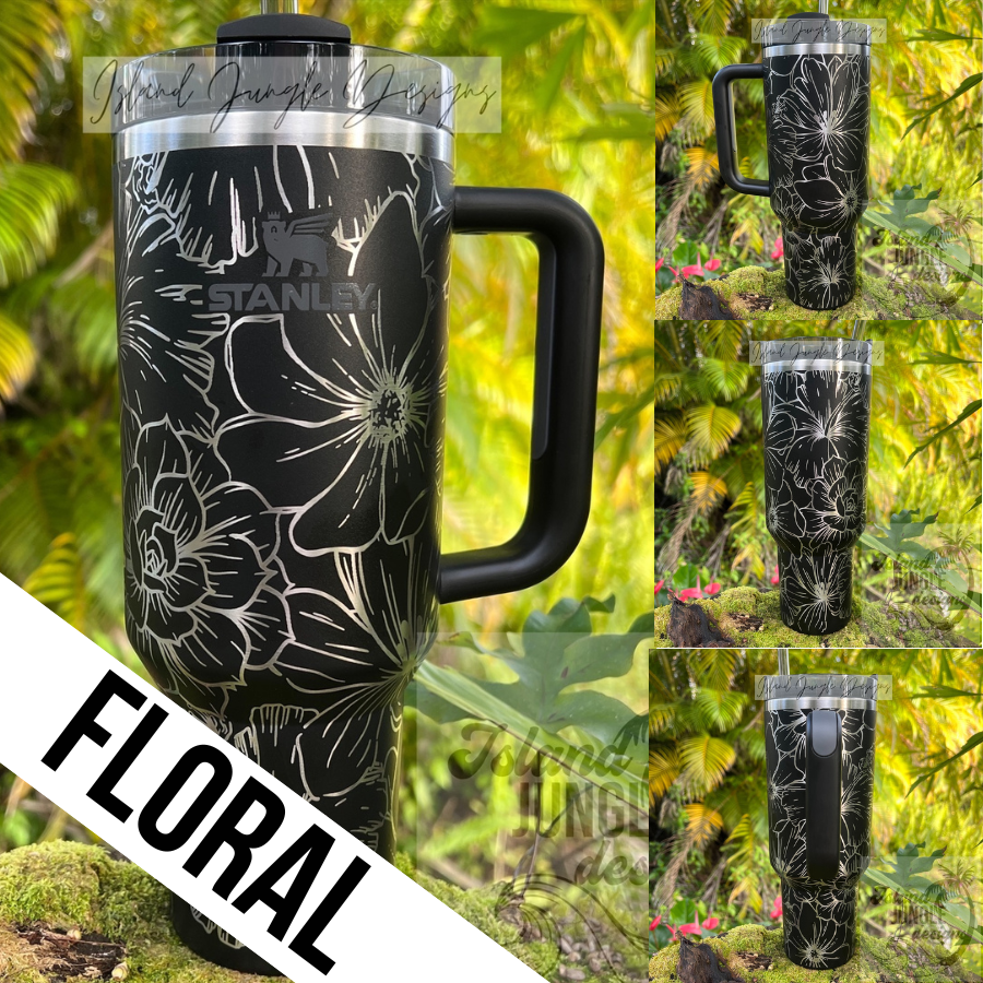 40 Oz Stanley Tiger Lily Tumbler Engraved With Hibiscus Flowers