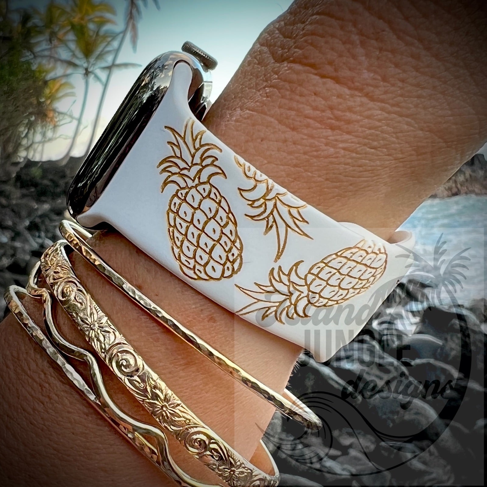 Pineapple Watch Band with Gold Pineapples