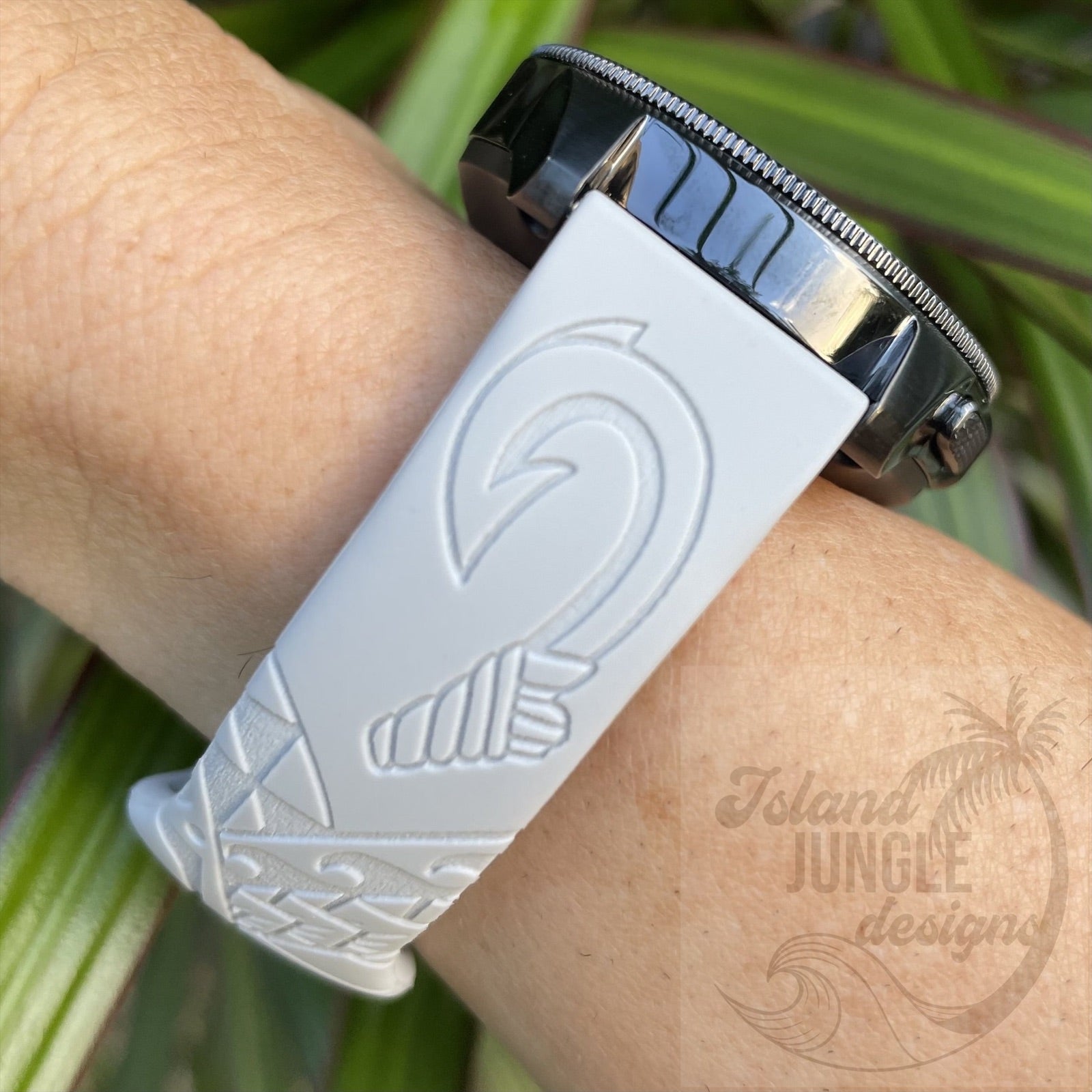 Fish Hook 'Makau" Tribal 22mm Silicone Watch Band Compatible with Samsung & More